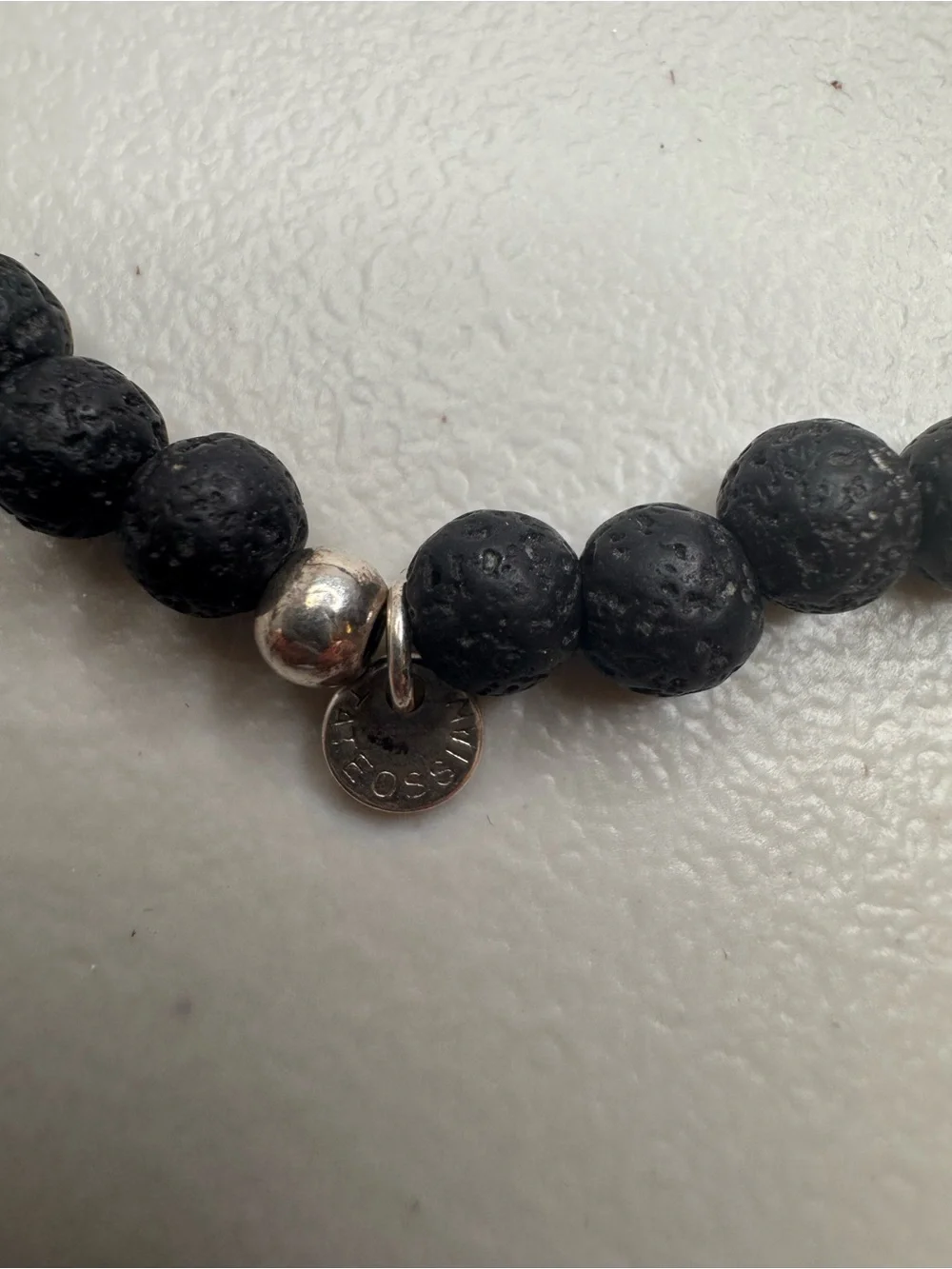 Authentic Tateossian London Lava Stone Beaded Bracelet Sterling Silver 925
